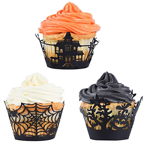 Halloween Cupcake Wrappers 60 Pack Spider Web Castle Witch Themed Baking Cups