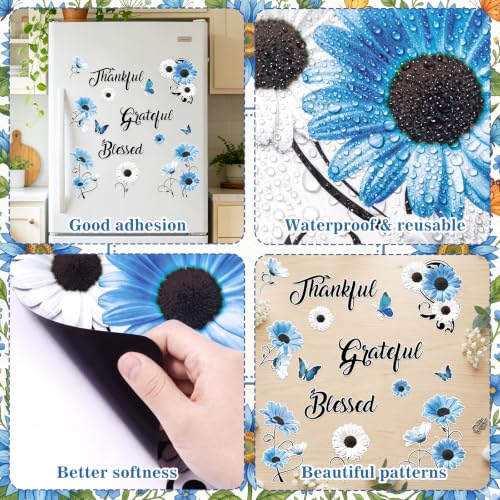 14Pcs Blue Floral Daisy Dishwasher Magnet Cover Set - Refrigerator & Metal Surface Decor