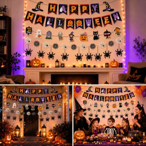 Halloween Banner and Spider Web Decoration Set - Happy Halloween & Spider Web Variation