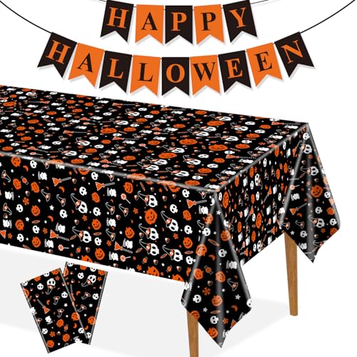 Black Halloween Tablecloth 2 Pack 54x108in Disposable Plastic Party Cover