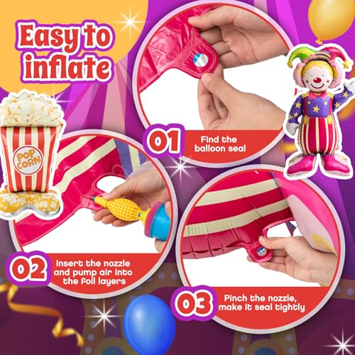 Self-Standing Popcorn and Clown Balloons Kit - Carnival Party Decor