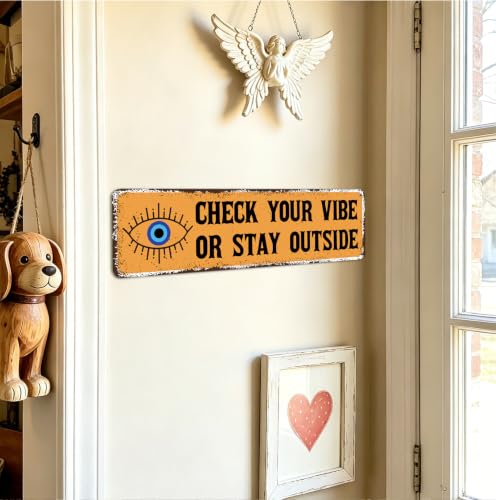 Evil Eye Welcome Metal Tin Sign - Boho Gothic Spiritual Wall Decor - Check