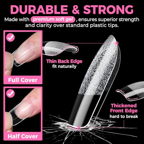 Short Squoval Gel Nail Tips - 216pcs Pre-Etched Full Cover False Nails