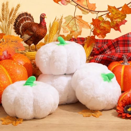 Simgoing 4 Pcs White Pumpkin Decorative Pillows Fall Halloween Thanksgiving