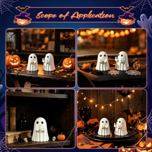 2pcs White Halloween Ghost Figurines Spooky Resin Decor - Fun Indoor & Porch Decorations