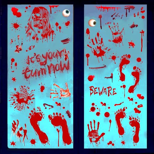Halloween Window Clings Decorations Bloody Handprint & Footprint Stickers - Red Variation