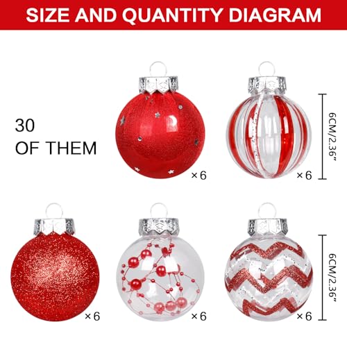 Christmas Ball Ornaments Set - 30PCS Red & Clear 6cm Holiday Decorations Variation of THIS listing