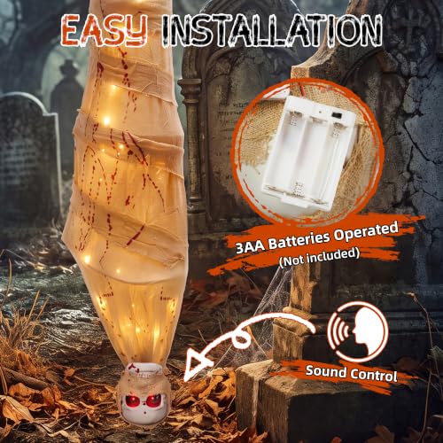 70in Halloween Shaking Mummy Decoration - Animated Hanging Corpse with Lights & Sound