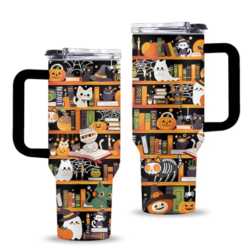 Halloween Book Lovers 40oz Stainless Steel Tumbler with Handle & Straw