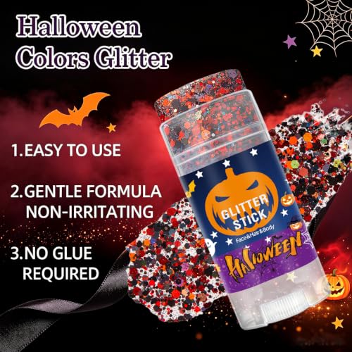 Halloween Body Face Hair Glitter Stick - Red & Black Chunky Style-31