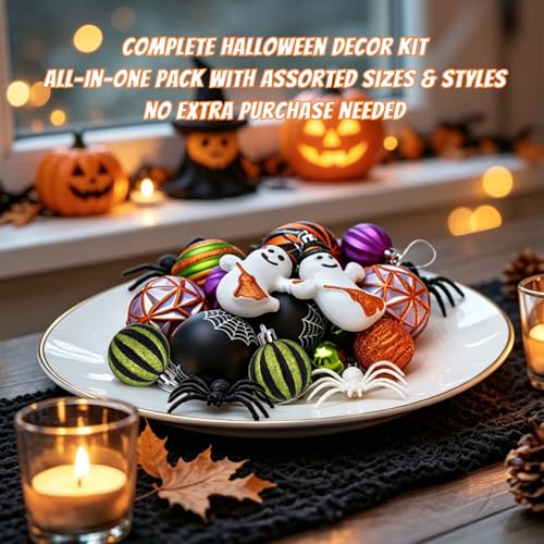 50 Pcs Halloween Tree Ornaments - Shatterproof Decorations for Spooky Holiday, Multi Variation
