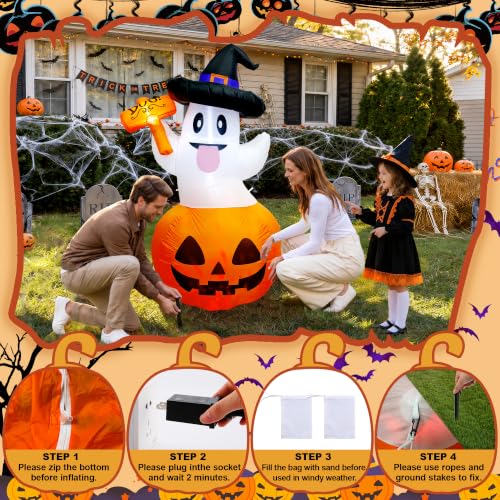 Halloween Inflatable Pumpkin Ghost with Black and White Variation - 5ft Outdoor Decor
