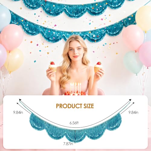 6.6FT Layered Tassel Fringe Garland for Party Decorations - Aqua Blue