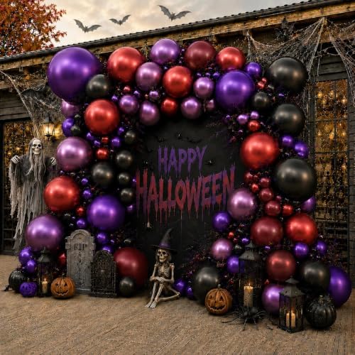 Balloon Arch Kit Dark Purple Red Burgundy Black Pearl Plums for Parties - Variation of Purple Black Burgundy