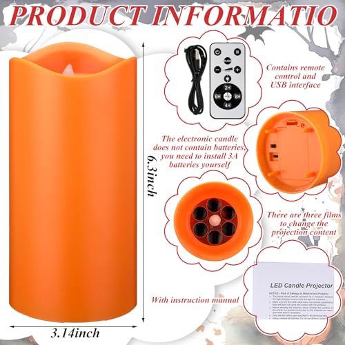 Halloween Ghost Flameless Candle with Projector Lights - Spooky Decor, Remote Control, Battery Operated - Variation: Halloween