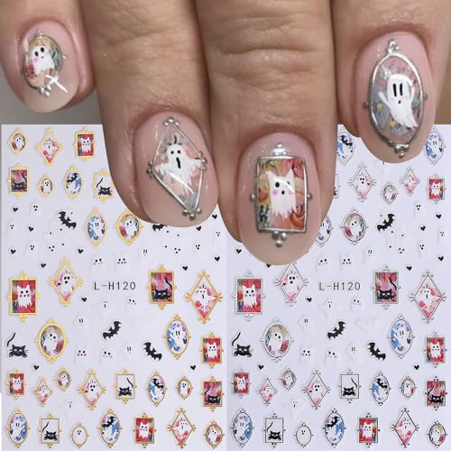 Halloween Ghost Nail Art Stickers Decals - 12 Sheets Spooky & Cute Designs for Manicure DIY