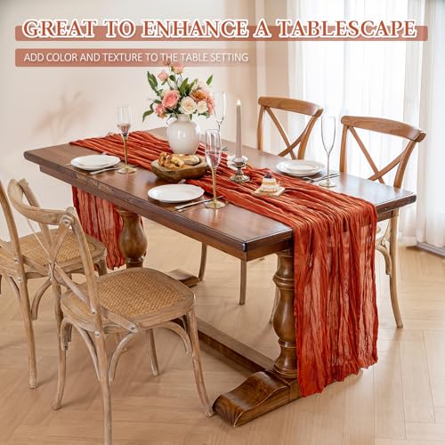 Boho Rustic Cheesecloth Table Runner - 10 Ft Terracotta, Durable & Washable
