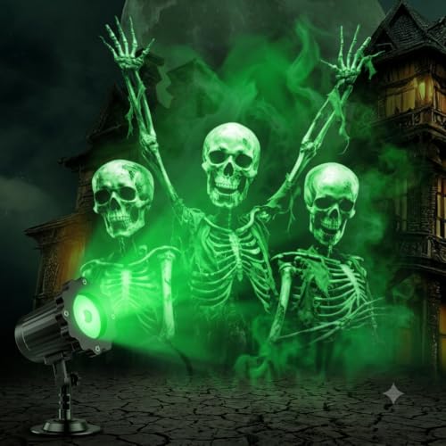 Green Skull Outdoor Halloween Projector Light - Spooky 3D Shadow Decor