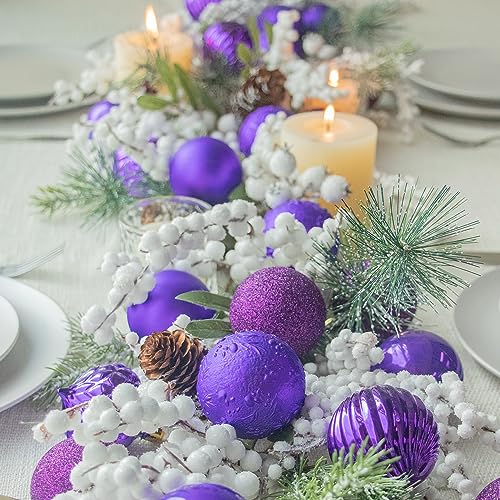 Purple Christmas Tree Ornaments 20pcs 3.15-Inch Holiday Decoration Balls with Hooks