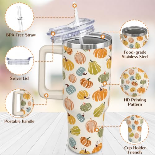 Pumpkin 40 oz Insulated Tumbler with Handle and Straw - Fall Multicolor Coffee Mug