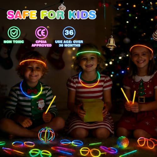 400 Pieces 8 Inch Ultra Bright Glow Sticks Bulk Party Favors with Connectors - Christmas, Easter, Birthday