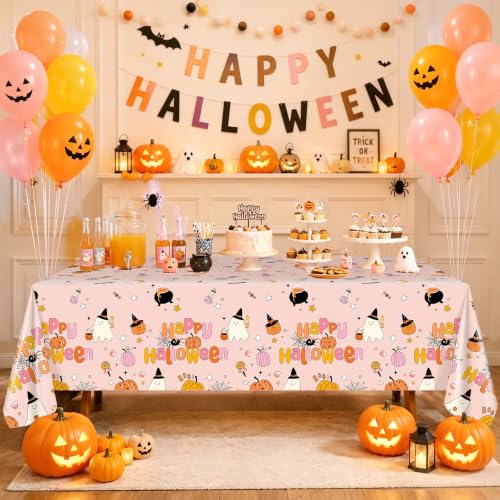 Halloween Tablecloths Set of 3 Pink Ghost Boo Theme Waterproof Disposable Party Decor