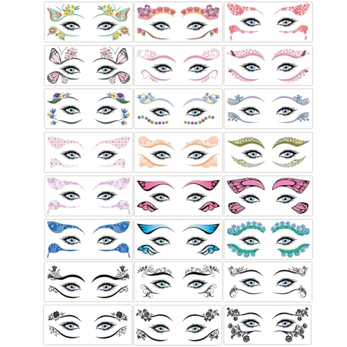 Temporary Eye Tattoo Stickers - 24 Sheets Waterproof & Easy to Apply for Party & Costume Makeup