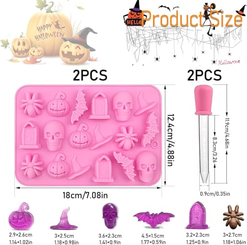 Halloween Silicone Mould 2pcs 3D Chocolate & Candy Gummy Molds - Skull Pumpkin Bat