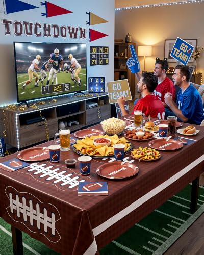Football Plastic Tablecloth 54x108 Inch - Disposables for Rectangle Tables - 8 Pack