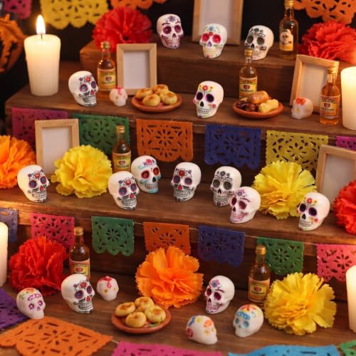 Colorful Day of The Dead Skulls Decorations - Mini Altar Sugar Skulls, 60 Pieces