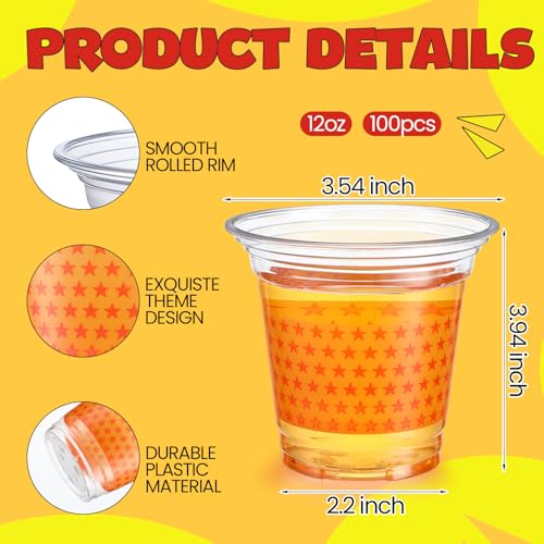Star Party Cups 12oz - Gold & Blue Cartoon Design, Pack of 100