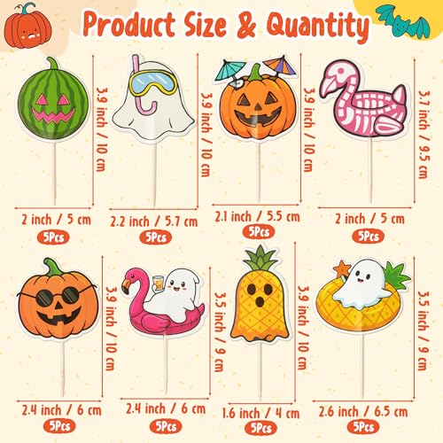 Spooky Summer Cake Toppers Set - 40 Assorted Halloween & Beach Decorations