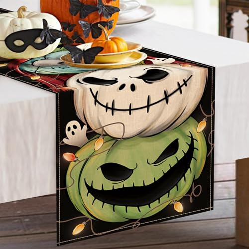 Halloween Jack O Lantern Pumpkin Table Runner - Green Monster, 13x36 inches Variation