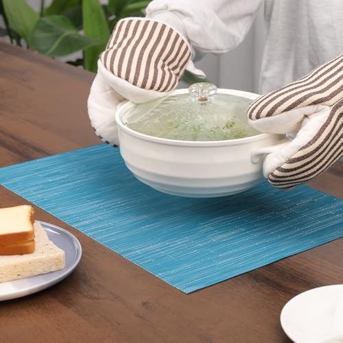 Blue Placemats Set of 8 - 17x12 Inch PVC Table Mats for Dining & Kitchen