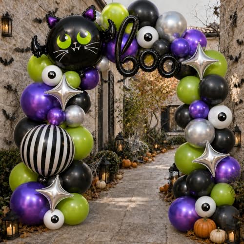 Halloween Balloon Garland Arch Kit - Purple Lime Green Black with Eyeball Balloons & Variations