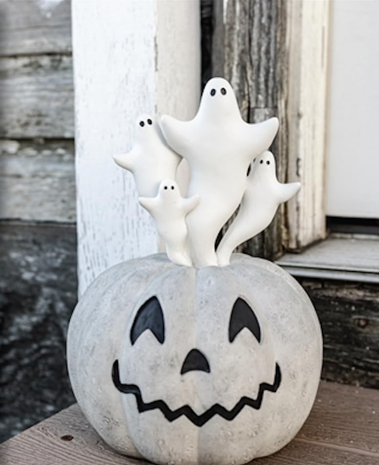Halloween Figurine Set - Ghost & Jack-O-Lantern Tabletop Decorations 7x10 Inches - Fall Autumn Home Decor with Variation Ghosts & Jack-O-Lantern