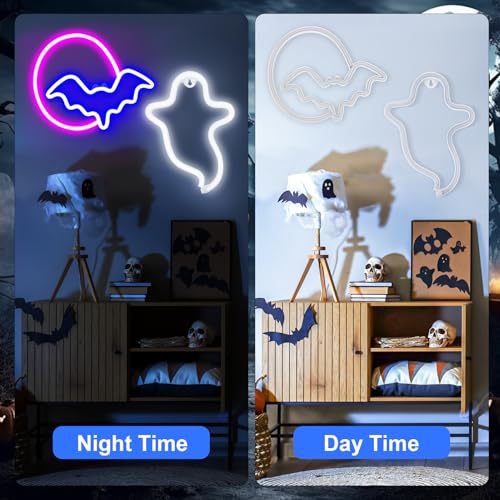 Halloween Neon Sign Lights - Ghost and Moon LED Decorations with Variation Style 2