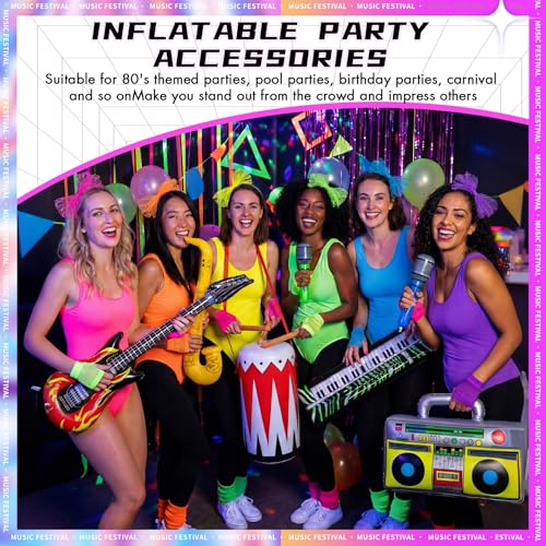 Inflatable Rock Star Toy Set with Guitars Microphones Neon Accessories for 80s 90s Party