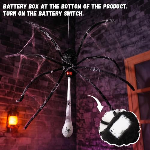 Floating Giant Spider Halloween Decoration with Glowing Eyes & Sound - 48 Inch Haunted House Prop