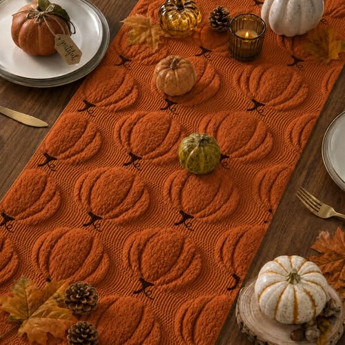 Fall Table Runner 13x72 Inch Faux Fur Pumpkin Autumn Kitchen Decor - Rust / 13"x72"
