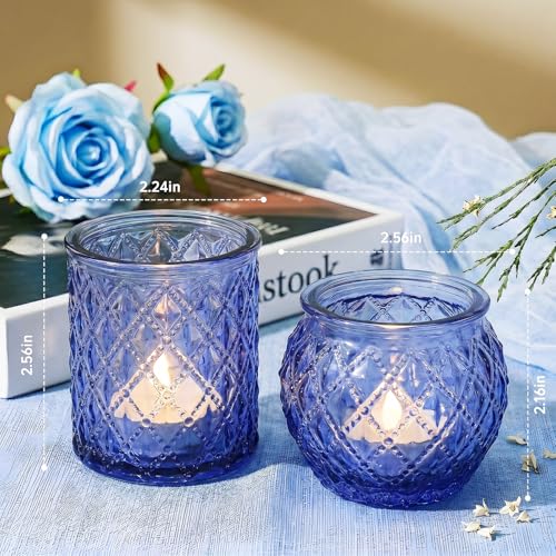 Blue Votive Candle Holders Set of 36 for Wedding & Home Decor - Variation: Blue