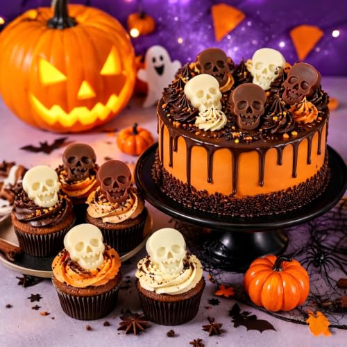 Halloween Skull Chocolate Mold 24-Cavity BPA-Free Silicone - Orange Variation