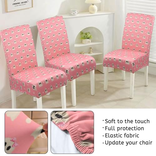 Pink Halloween Chair Covers Set of 6 Ghost Dining Slipcovers - Elastic Washable Protectors