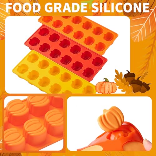 Pumpkin Silicone Chocolate Mold, 3 Pack Mini Autumn Fall Candy Molds - Halloween & Thanksgiving Decor