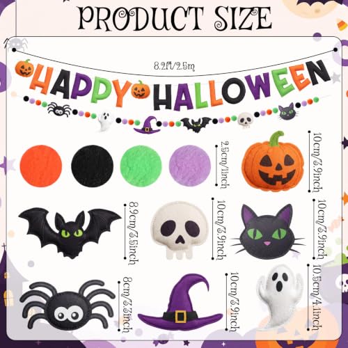 Halloween Felt Banner Set - Classic Halloween Party Decorations with 2 Banners & Pom Poms - Variation of Halloween 1