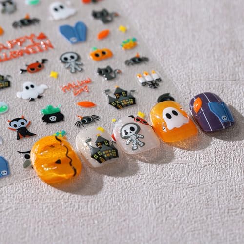 Halloween Nail Stickers Spooky Cute Decals Pumpkin Ghost Cat Skull Style 36
