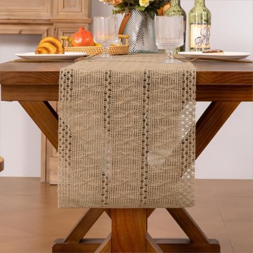 Burlap Boho Table Runner 12x120 Inches for Farmhouse & Rustic Decor - Brown