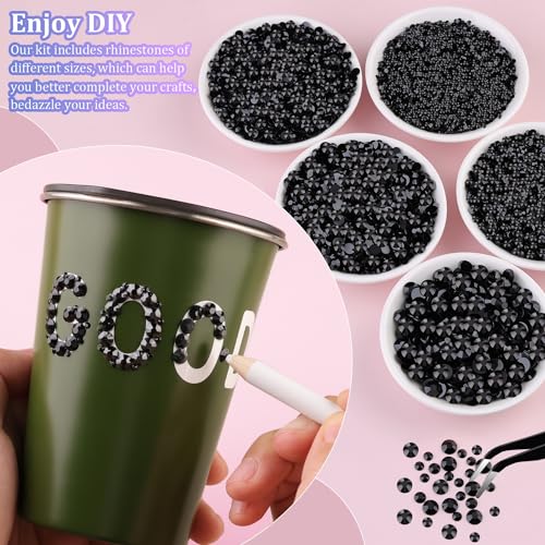 Black Resin Rhinestones 25,000pcs Flatback Gems for Crafts & DIY Projects - Large Pack + Glue