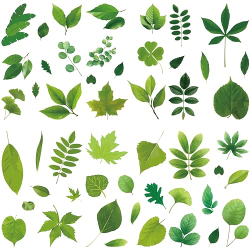 Green Leaf Wall Stickers for Windows - Self-Adhesive Vinyl Decals, Waterproof, 8 Sheets - Leaf-210
