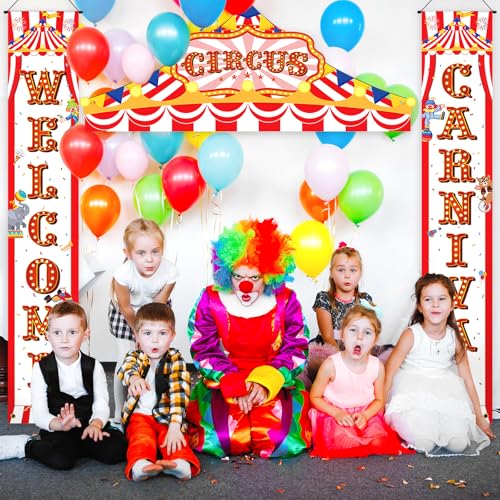 Sophena Multi Carnival Circus Party Banner Set - Red White Striped Tent Awnings for Birthday & Halloween